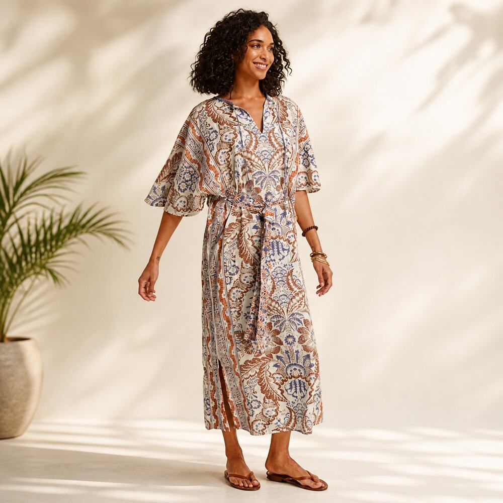 Villa D' Ascoli x The Company Store Printed Caftan Sz Small Boho Resort Coastal